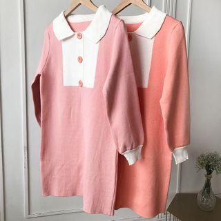 Polo-neck Paneled Midi Sweater Dress