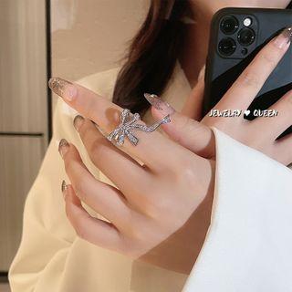 Bow Rhinestone Open Ring 1 Pc - Silver - One Size