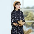 Floral / Polka Dot Long-sleeve Stand-collar Chiffon Dress