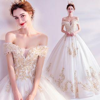 Off-shoulder Embellished Wedding Gown