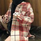Plaid Open Front Coat Cotton Lining - Plaid - Red & White - One Size