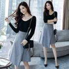 Set: Long Sleeve Round Neck T-shirt + Asymmetric A-line Skirt