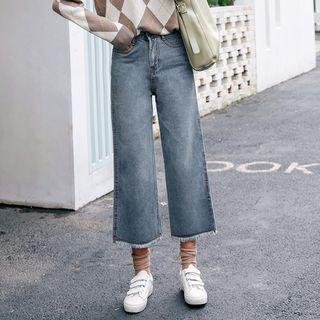 Wide-leg Frayed Hem Cropped Jeans