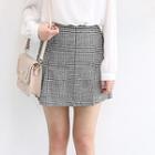 Band-waist Glen-plaid Mini Skirt