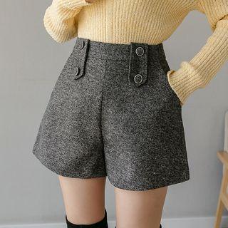 High-waist Button-panel Wide-leg Shorts