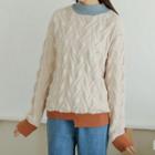 Color Panel Sweater Almond - One Size