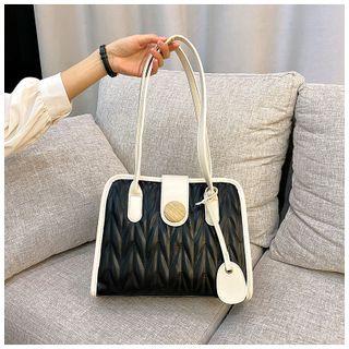 Quilted Two-tone Faux Leather Shoulder Bag