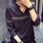 Striped Split-neck 3/4-sleeve Blouse