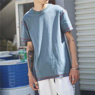 Mock Two-piece Short-sleeve Contrast-stitching T-shirt