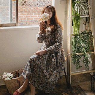 Lace-detail Floral Long Dress With Sash