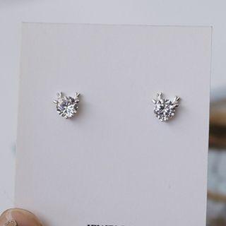 Rhinestone Deer Stud Earring Silver - One Size