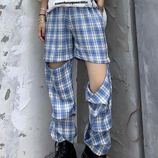 Plaid Zip Detail Cropped Harem Pants