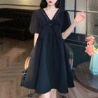 V-neck Bow Midi A-line Dress