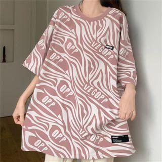 Short-sleeve Lettering Zebra Print T-shirt
