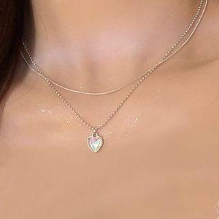 Heart Layered Necklace 1 Pc - Silver - One Size