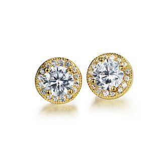 Fashion Simple Plated Gold Geometric Round Cubic Zirconia Stud Earrings Golden - One Size