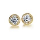 Fashion Simple Plated Gold Geometric Round Cubic Zirconia Stud Earrings Golden - One Size