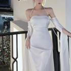 Flared-sleeve Cold-shoulder Midi A-line Dress