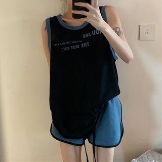 Short-sleeve Lettering T-shirt / Color Block Lettering Tank Top / Shorts