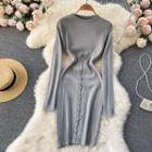 Long-sleeve Lac-up Knit Sheath Dress
