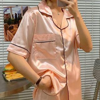 Set:plain Short-sleeve Top + High-waist Shorts