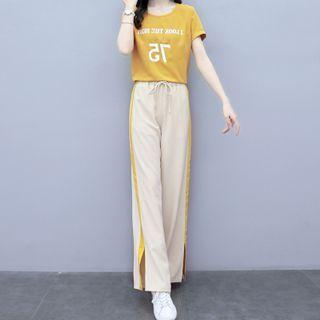Set: Short-sleeve Numbering T-shirt + Wide Leg Pants