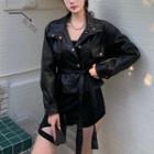 Faux Leather Jacket / Plain Mini Skort
