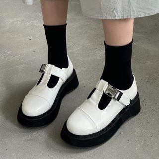 Snap Buckle Platform T-bar Shoes