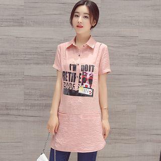 Printed Short-sleeve Long Blouse