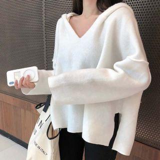V-neck Hoodie Milky White - One Size