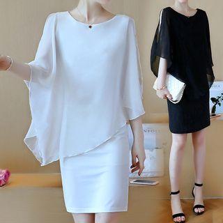 3/4-sleeve Cutout Chiffon Dress