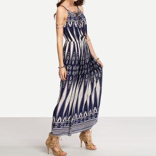 Sleeveless Patterned A-line Maxi Dress