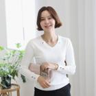 Button-detail Rib Knit Top