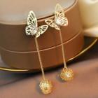 Butterfly Dangle Earring 1 Pair - Silver Pin - Gold Butterfly - One Size