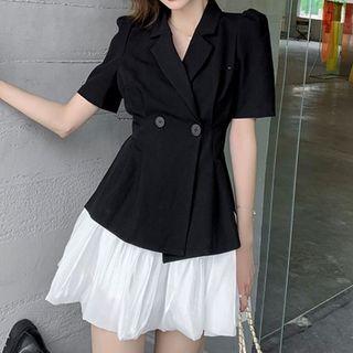 Short-sleeve Double Breasted Shirt / Mini Skirt