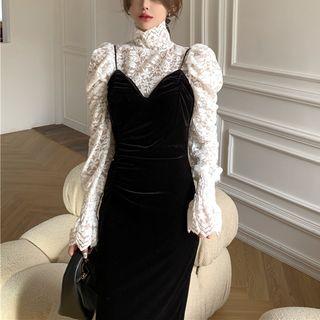 Lace Top / Spaghetti Strap Velvet Dress