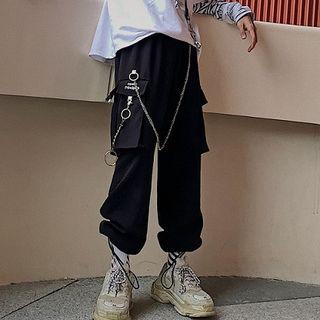 Couple Matching Cropped Cargo Pants/ Metallic Chain Set Of 3