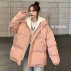 Mock Two-piece Padded Zip-up Hooded Jacket