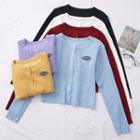 Embroidered Crew-neck Knit Cardigan In 6 Colors