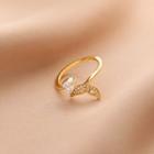 Rhinestone Fish Tail Open Ring Gold - One Size