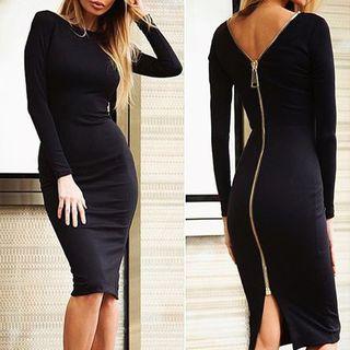 Zip Back Long-sleeve Bodycon Dress