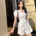 Short-sleeve Bow Cutout Romper