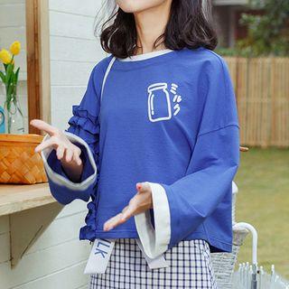 Ruffle-detail Round-neck Printed Top