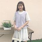Set: Short-sleeve A-line Dress + Vest