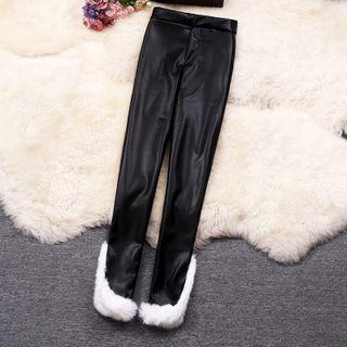 Faux Fur Panel Faux Leather Pants