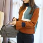 Cuffed Sleeve Color-block Sweater