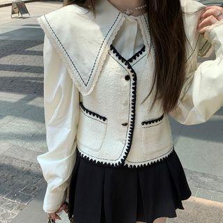 Long-sleeve Collar Shirt / V-neck Contrast Trim Vest
