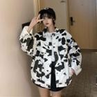 Cow Print Denim Jacket As Shown In Figure - One Size