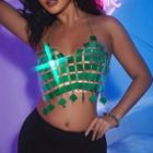 Chain Strap Cropped Halter Top Green - One Size
