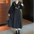 Lantern-sleeve Sailor Collar Midi A-line Dress